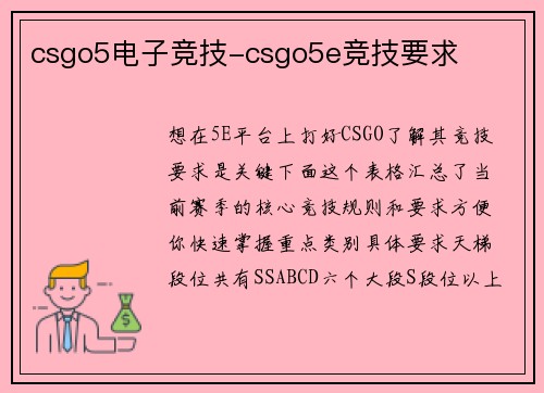csgo5电子竞技-csgo5e竞技要求